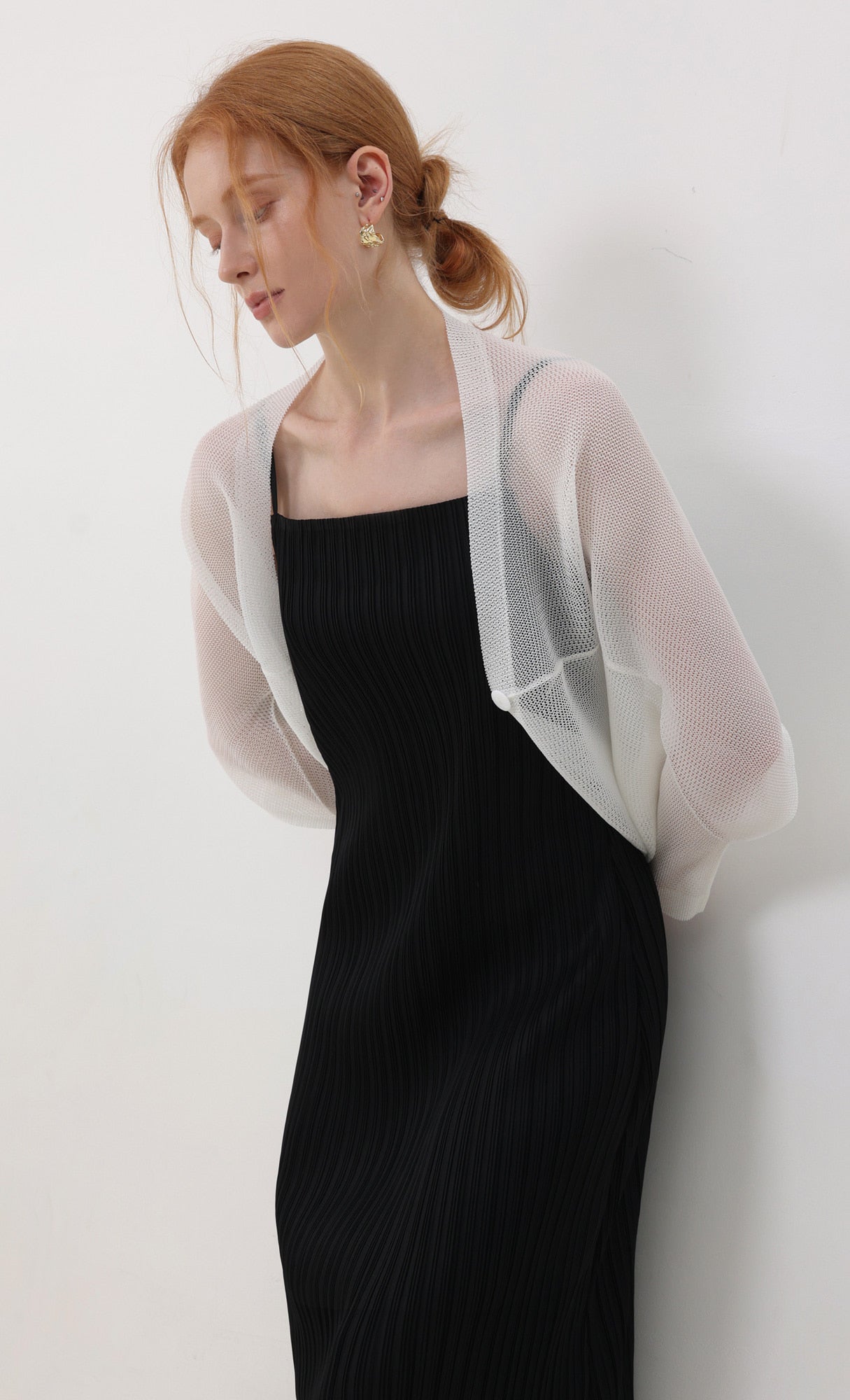 Pleatsmood Lucid Pleats Mesh Cardigan Ivory