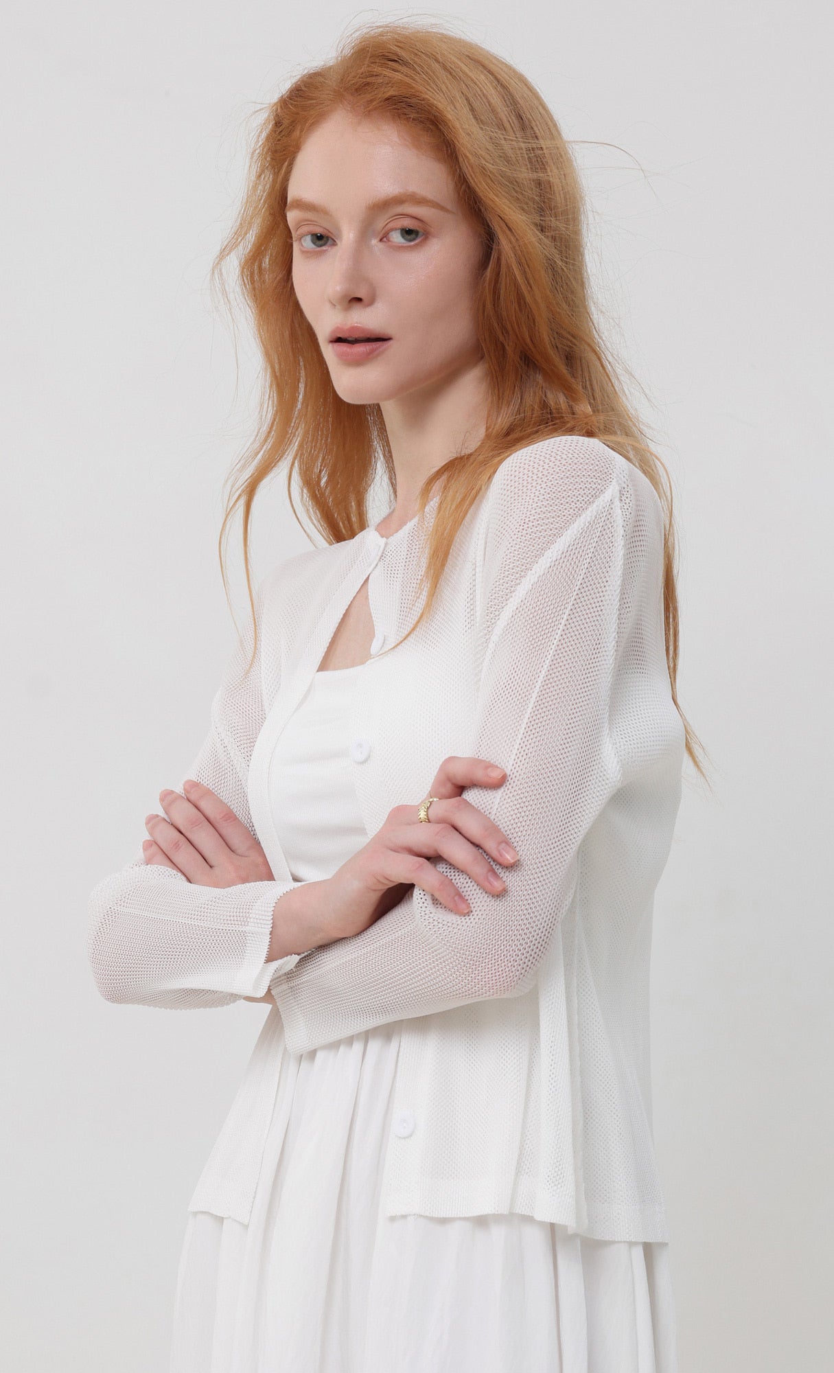 Pleatsmood Sheer Pleats Cardigan Ivory
