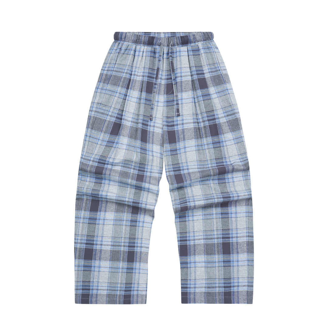 Door to Door Flannel Pebble Blue Check Pants Blue Gray