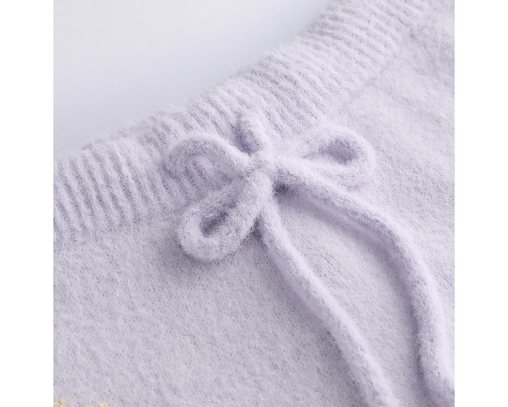 Milky Purple Soft Microfiber Sleepwear Stretchy Comfortable Winter Homewear
