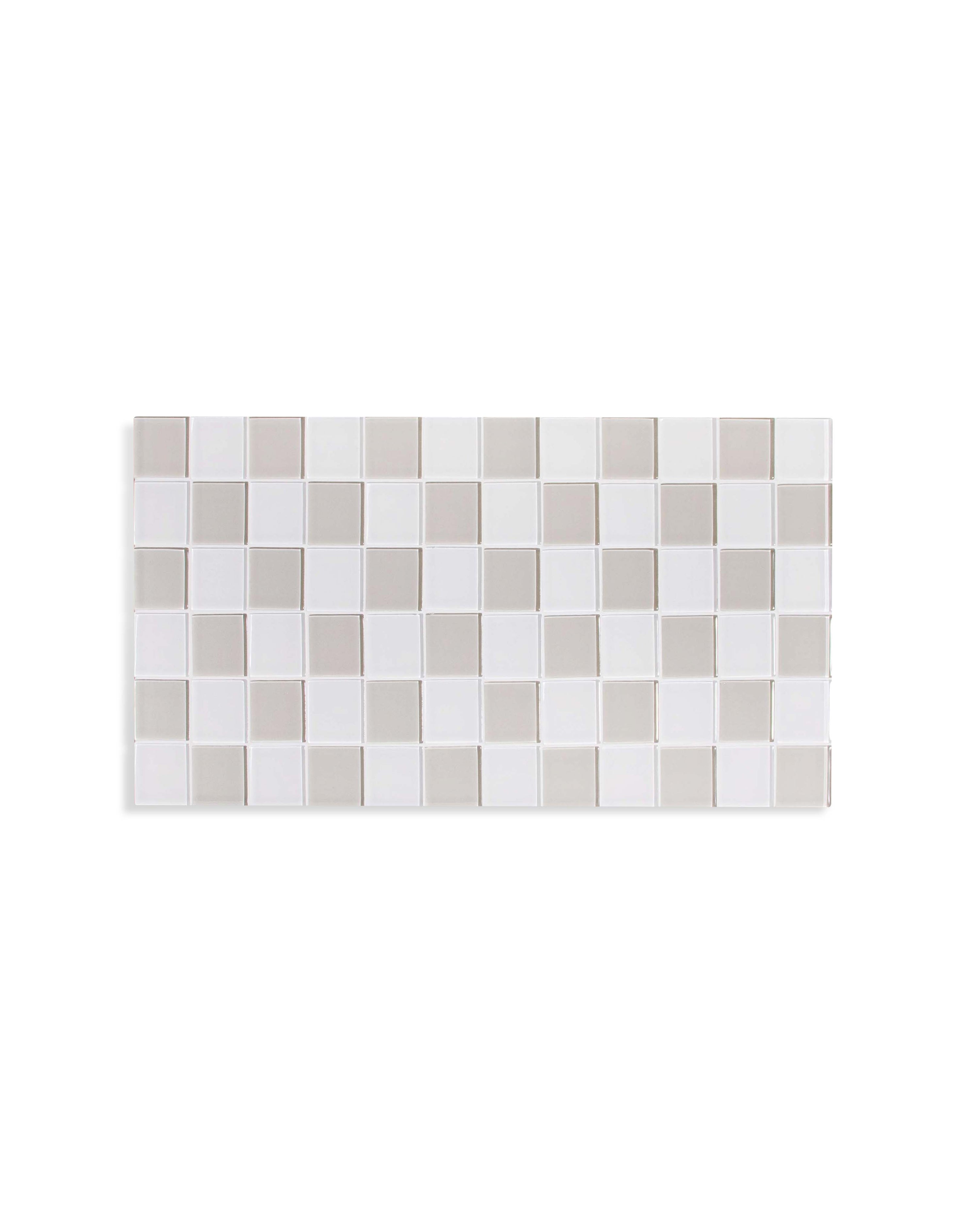 GLASS TILE DECORATIVE TRAY - Beige & White Checkered