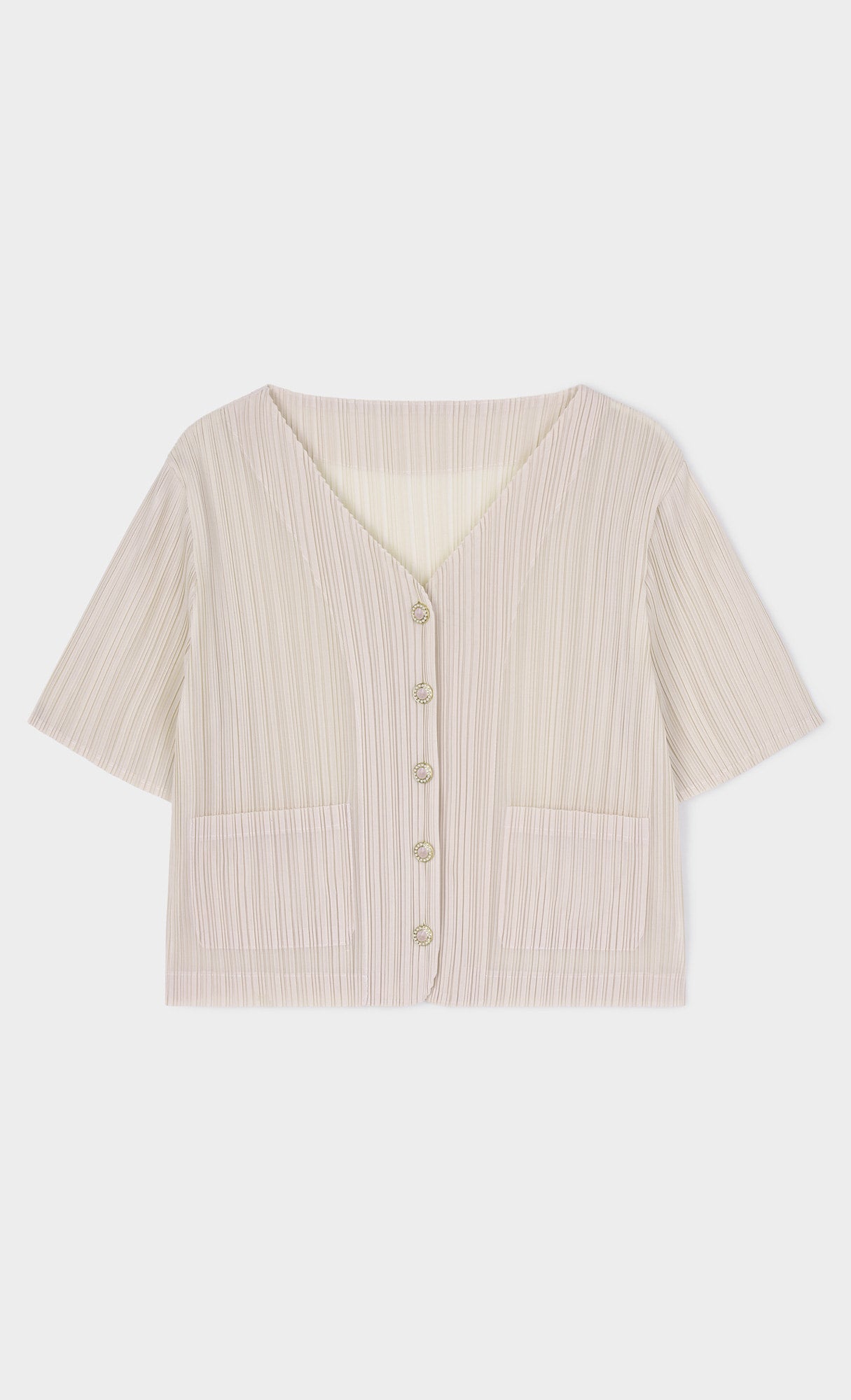Pleatsmood Button Pleats Short-sleeve Top Lightbeige