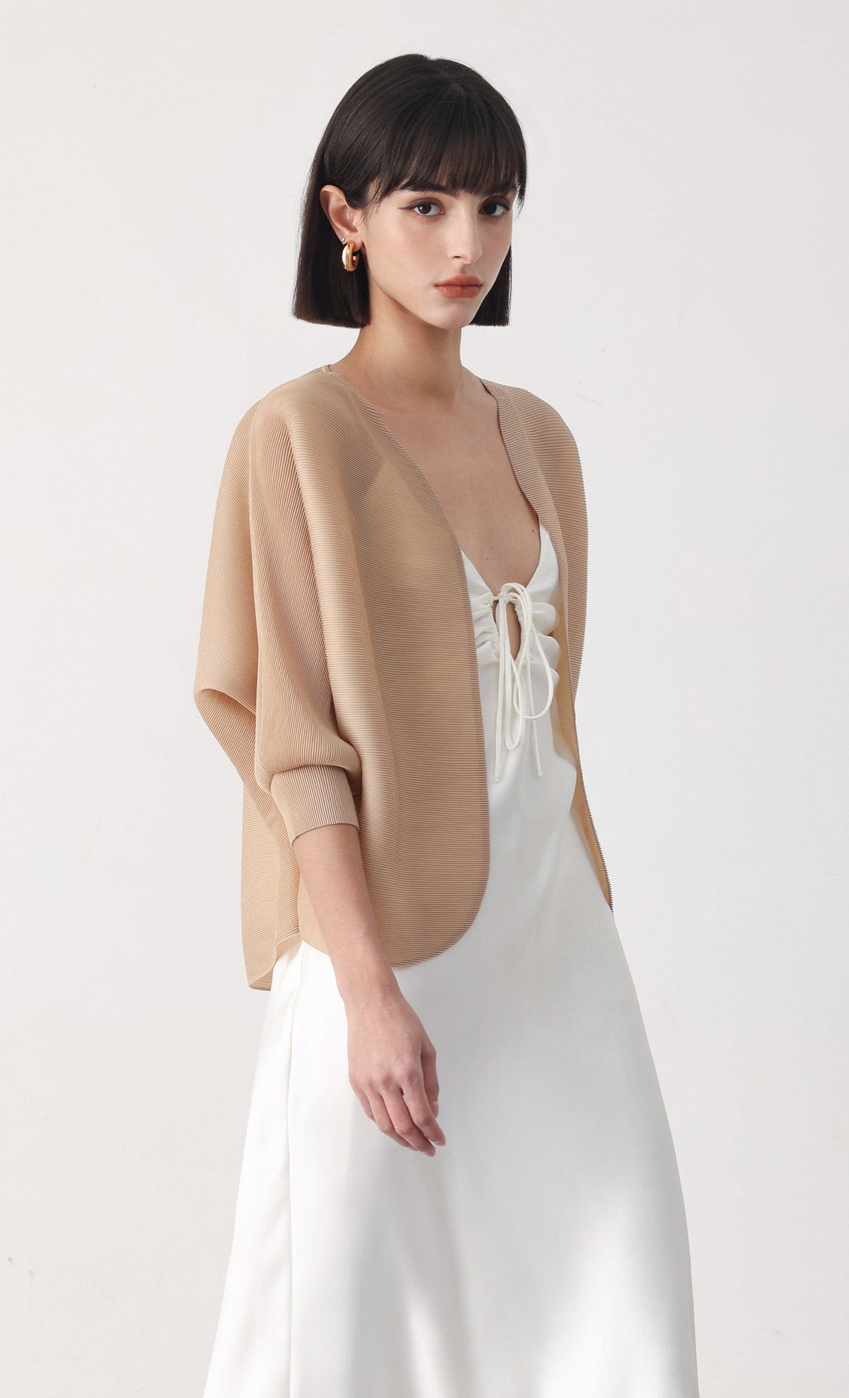 Pleatsmood Ainy Pleats Cardigan Jacket Beige