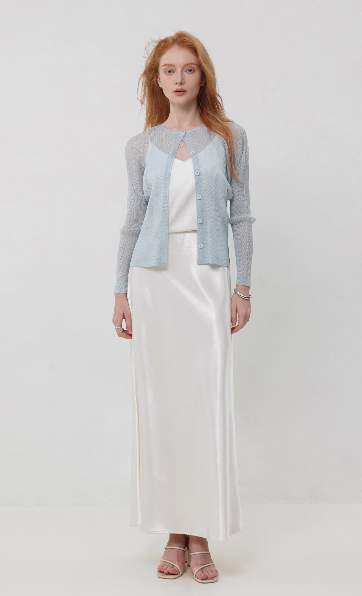 Pleatsmood Sheer Pleats Cardigan Skyblue