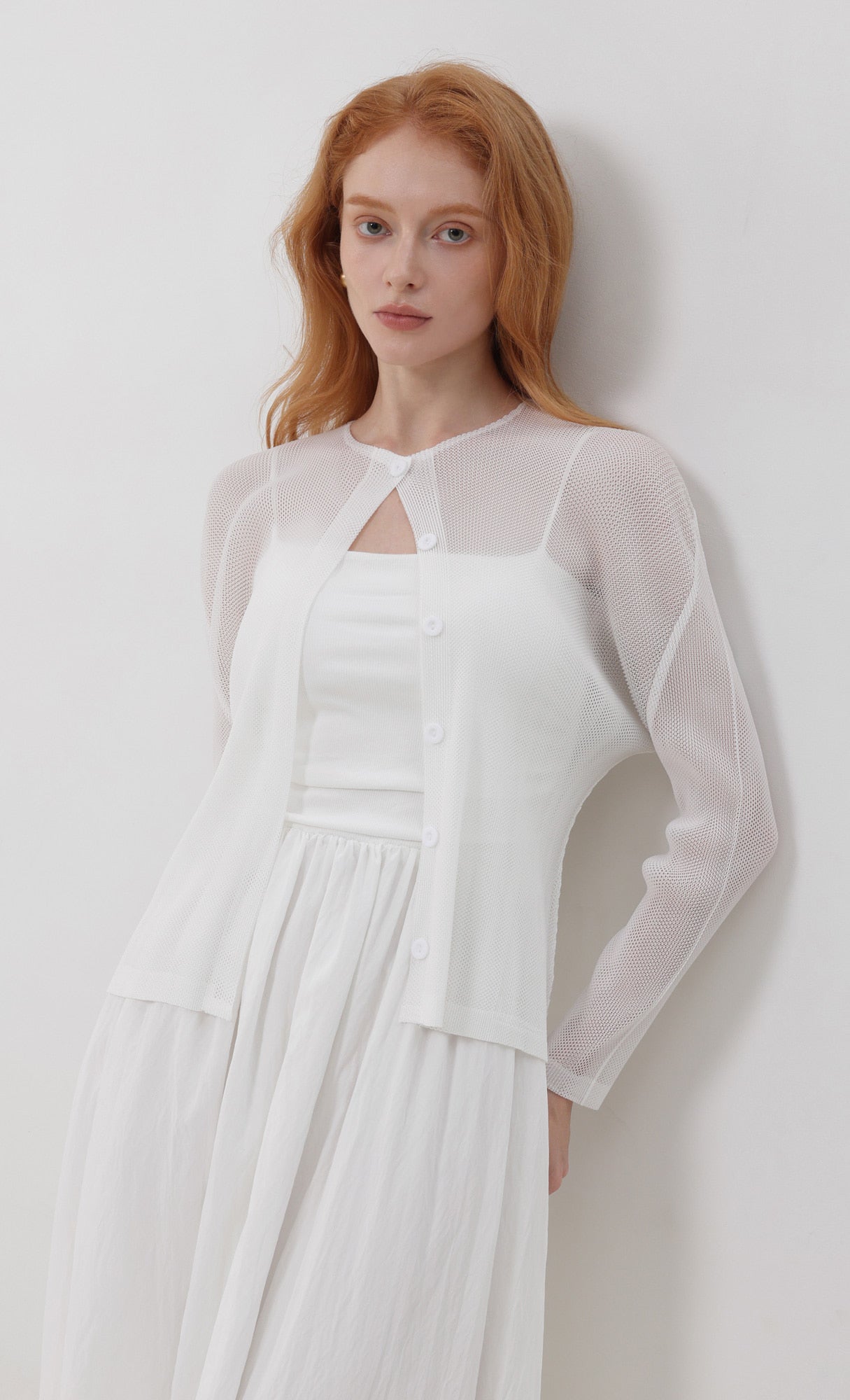 Pleatsmood Sheer Pleats Cardigan Ivory