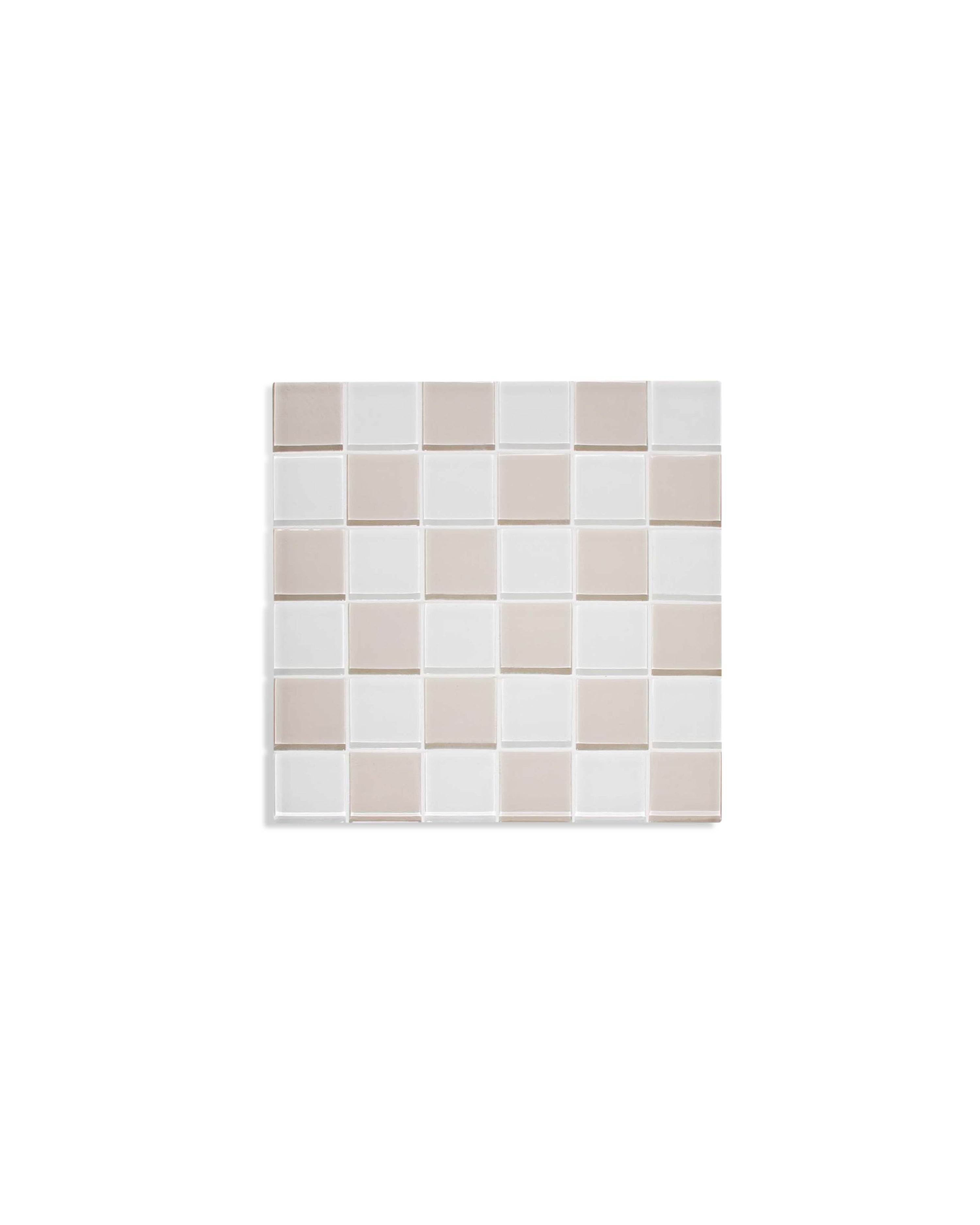 GLASS TILE DECORATIVE TRAY - Beige & White Checkered