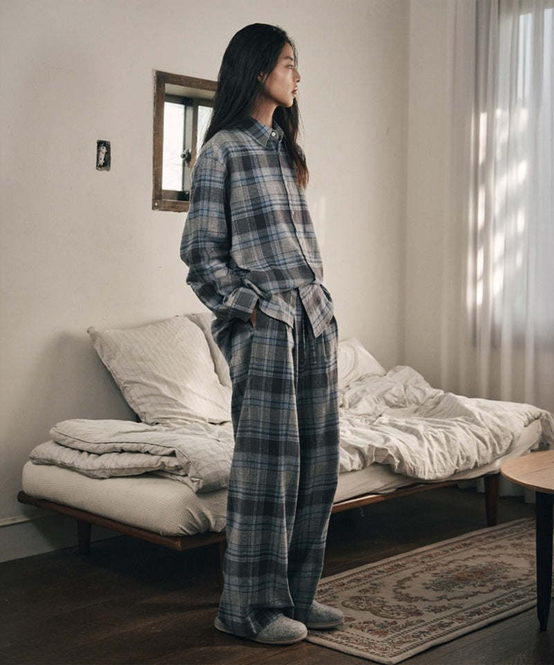 Door to Door Flannel Pebble Blue Check Pants Blue Gray
