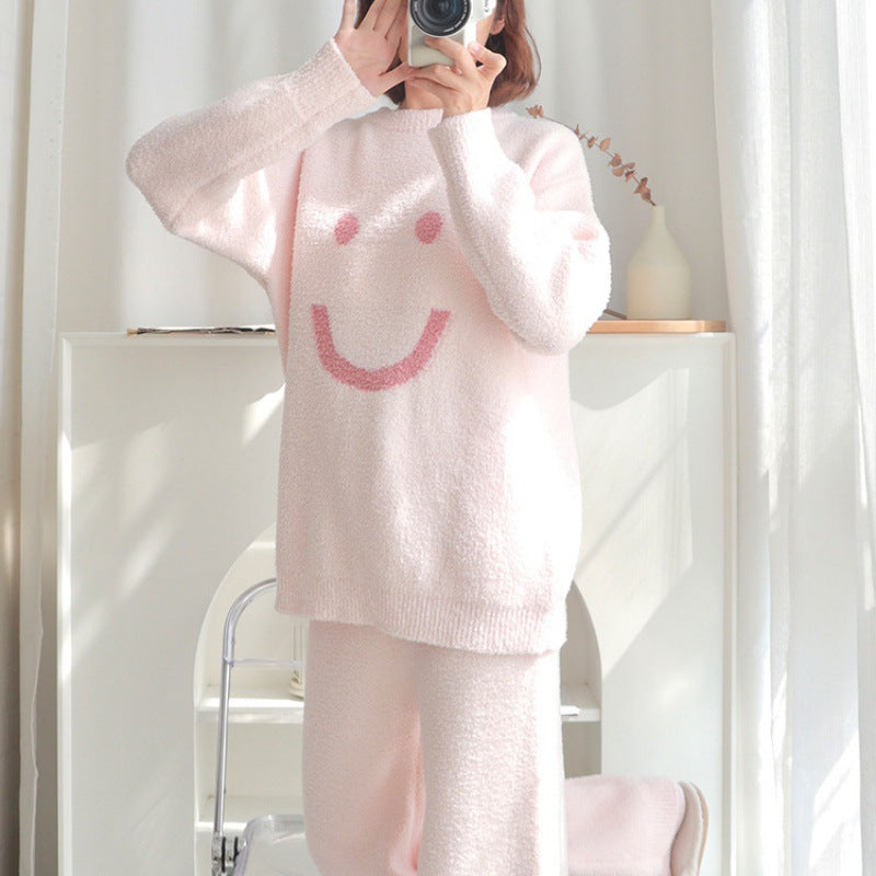 Smile Big Size Pink Sleepwear Cozy Winter Microfiber Homewear