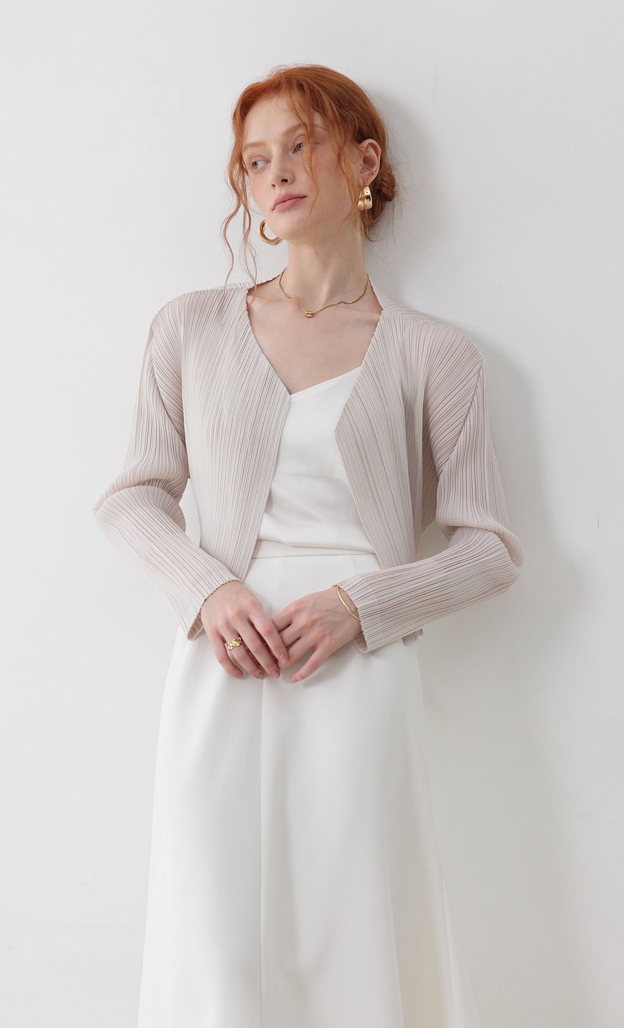 Pleatsmood Cod Pleats Cardigan Light-beige