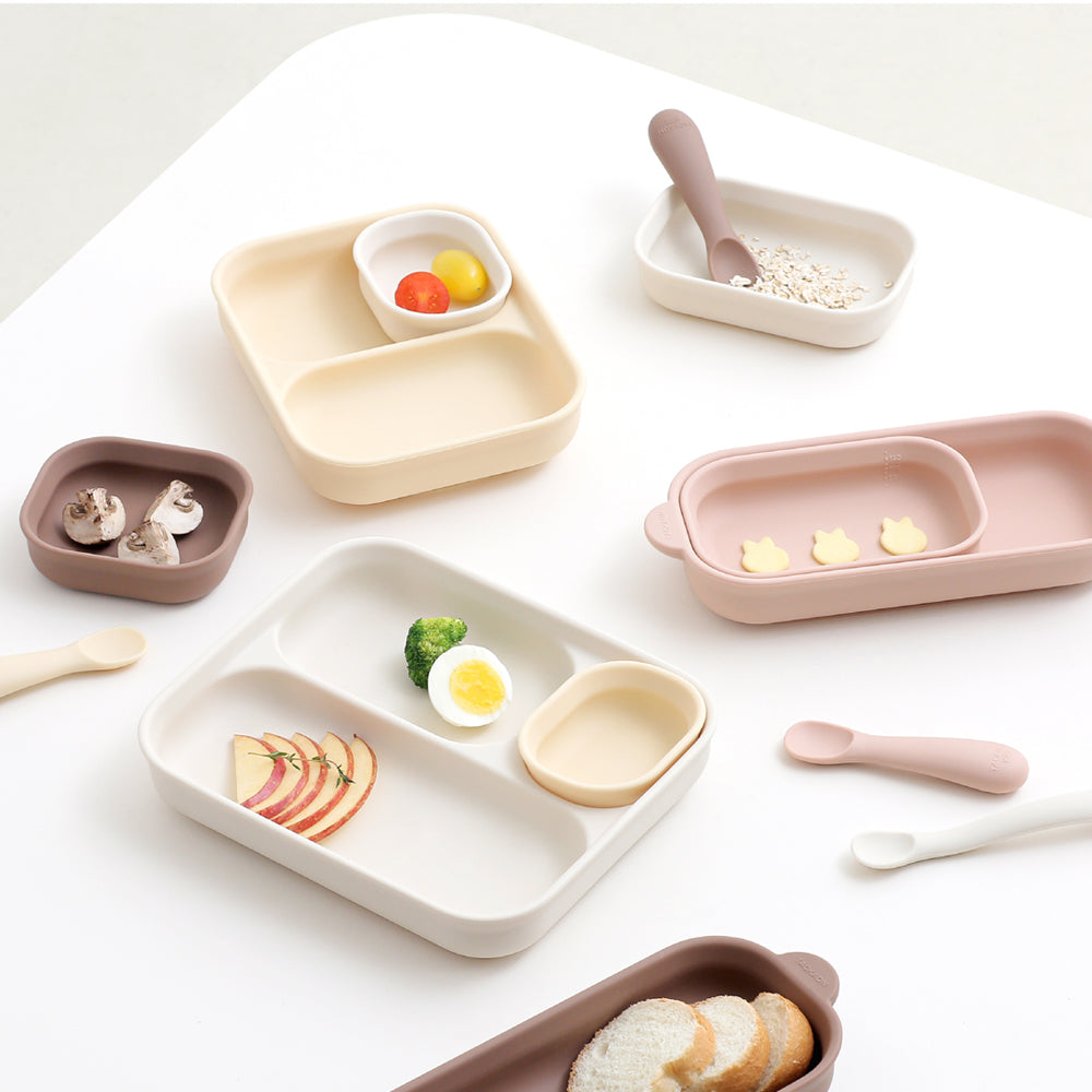 Takgaon Baby Suction Plate 3-piece Topping Baby Food Baby Silicone Tableware Plate Self-directed
