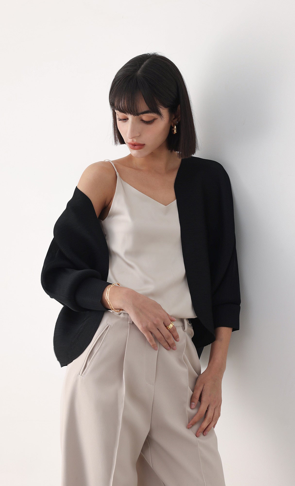 Pleatsmood Ainy Pleats Cardigan Jacket Black