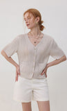 Pleatsmood Button Pleats Short-sleeve Top Lightbeige