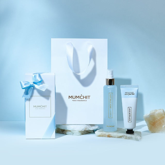 [Free Shopping Bag🛍️] Mumchit Mute Soft Blue Soap Set (Body Mist + Hand Cream)