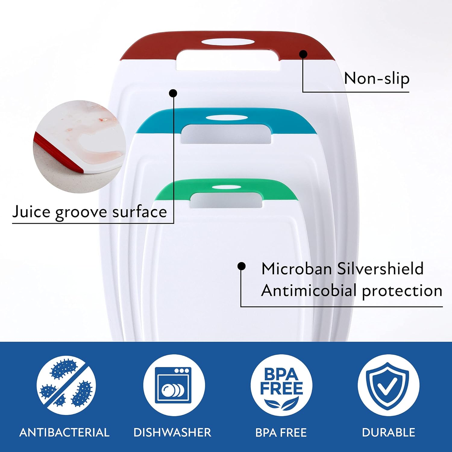 BiJu 3PCs Antimicrobial Poly Cutting Board set (S/M/L) OG White