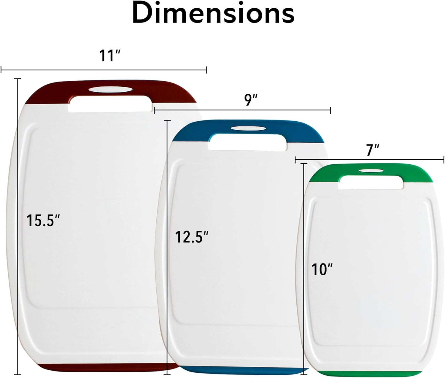 BiJu 3PCs Antimicrobial Poly Cutting Board set (S/M/L) OG White