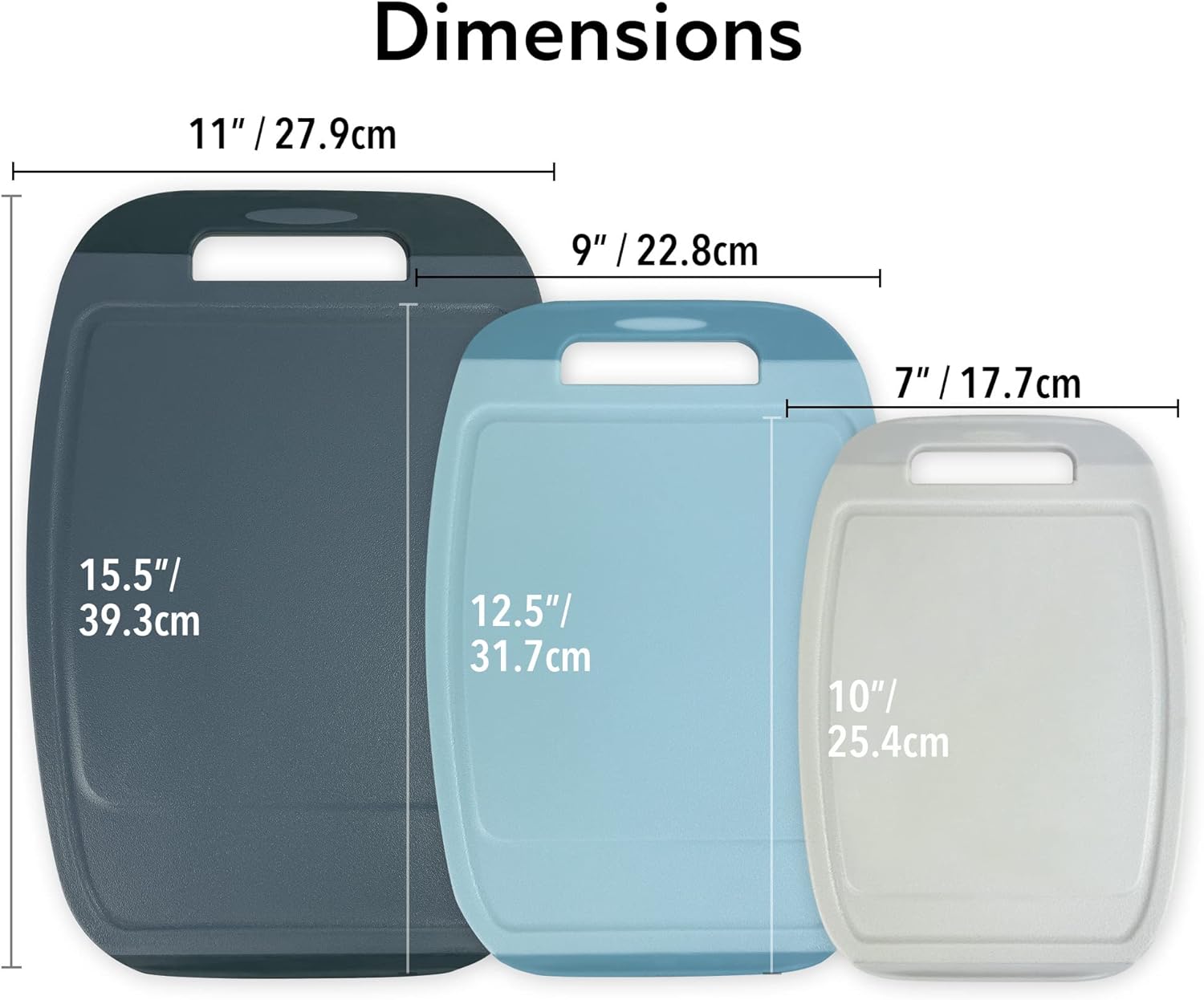 BiJu 3PCs Antimicrobial Poly Cutting Board set (S/M/L) Blue