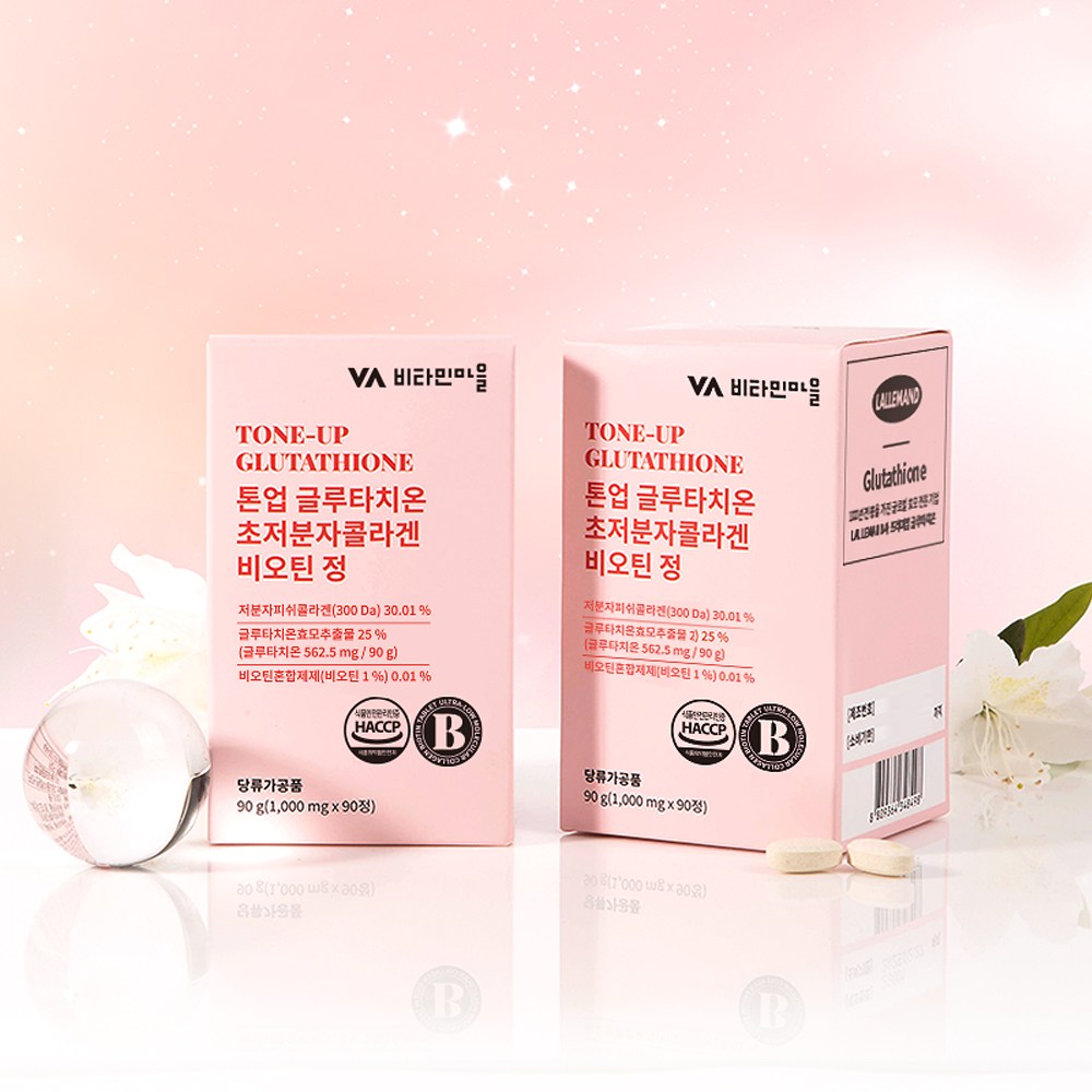 Vitamin Village Tone-Up Glutathione Ultra-Low Molecular Collagen Biotin, 90 tablets