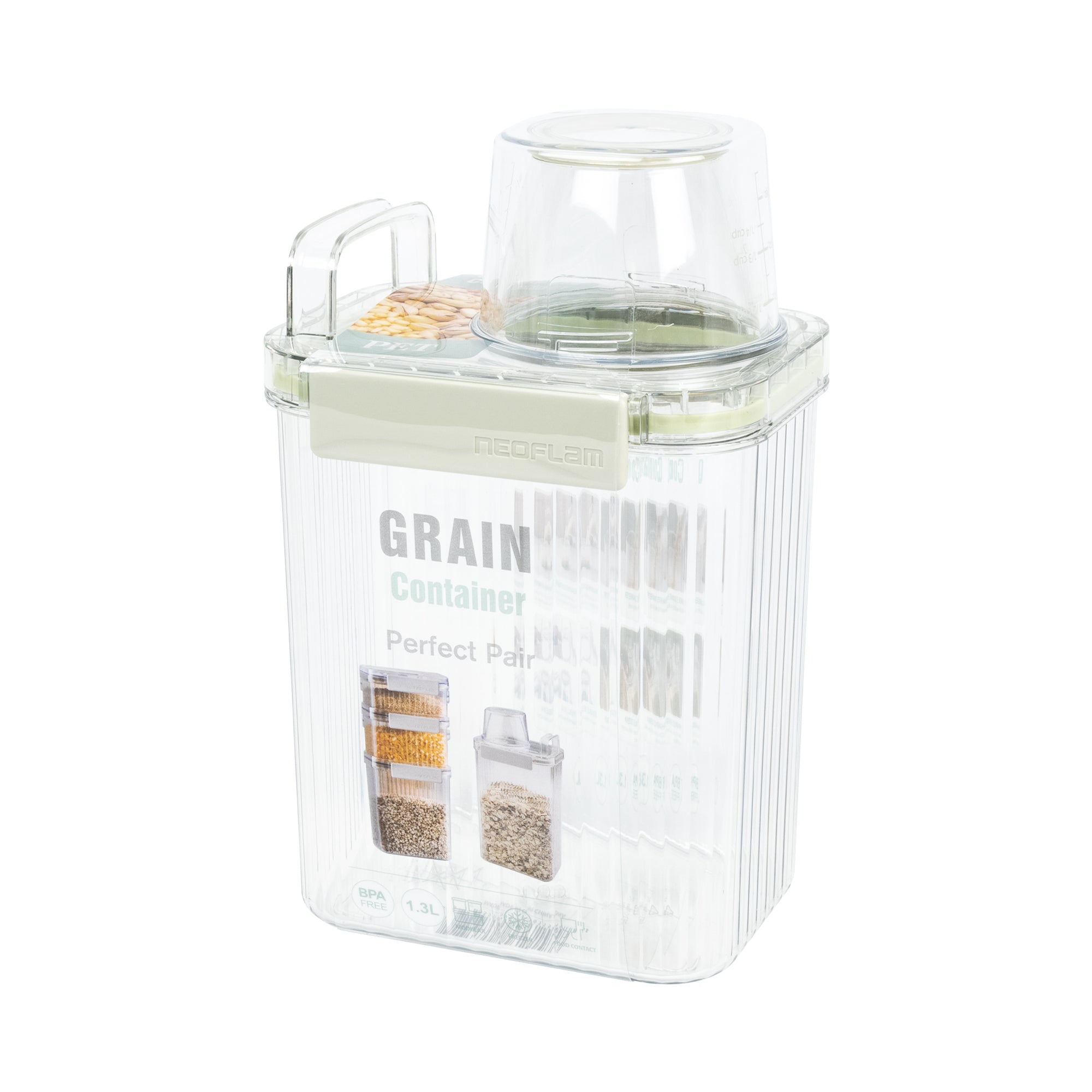 PET Grain Container with Measuring Cup Lid