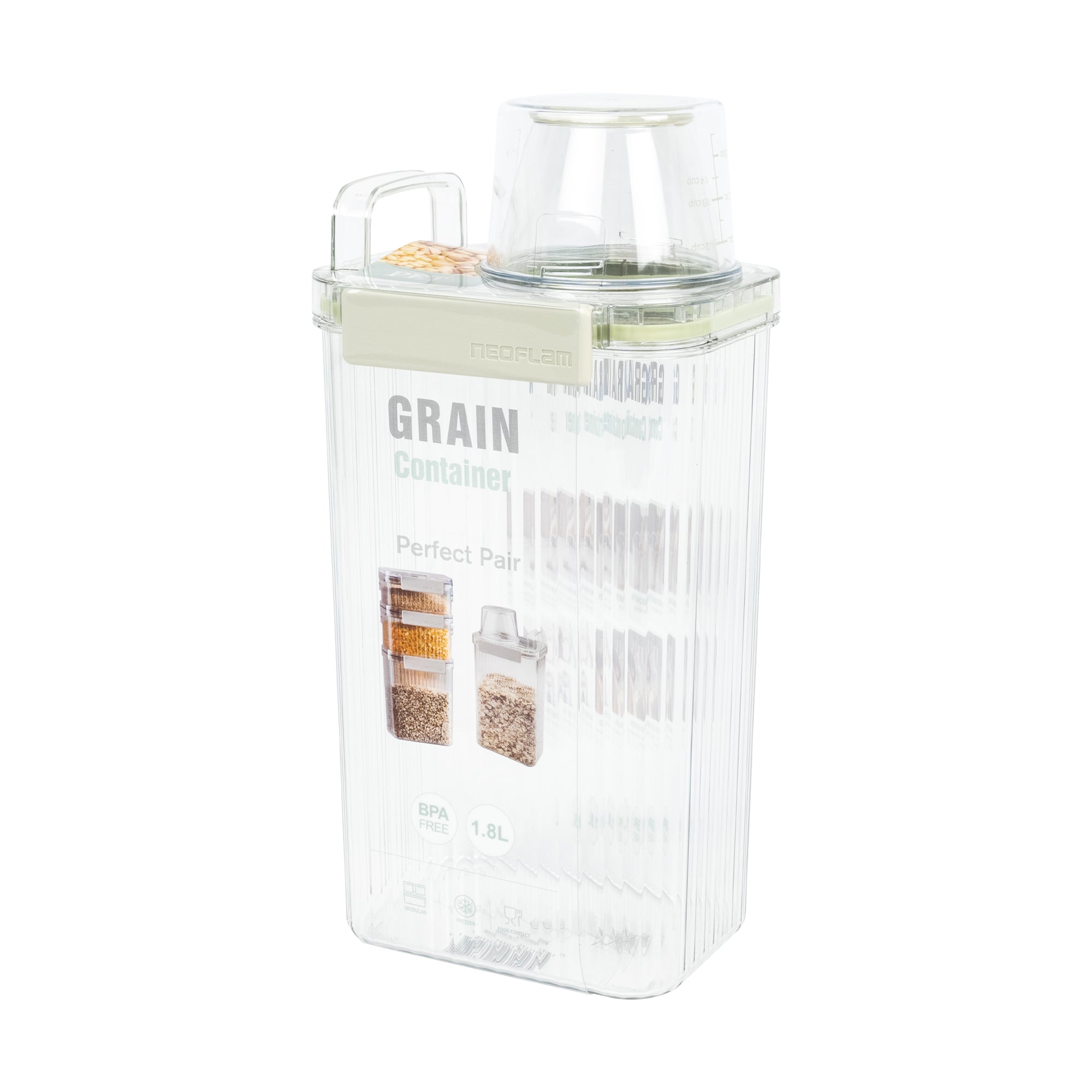 PET Grain Container with Measuring Cup Lid