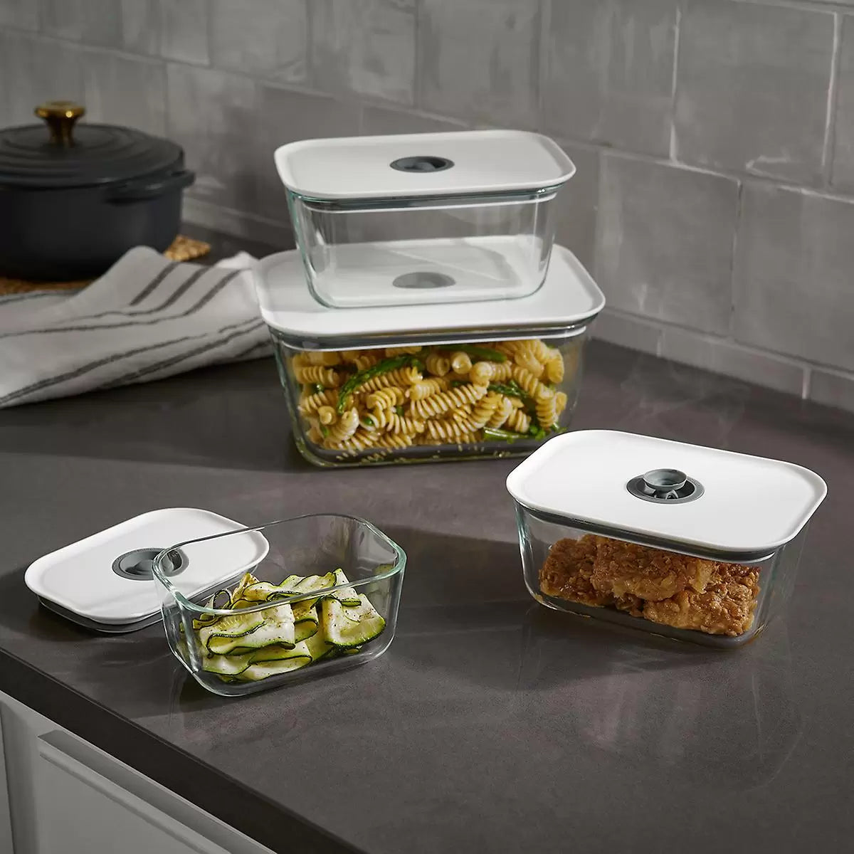 Clik Glass Food Storage, Rectangular, 2 Size, White Lid