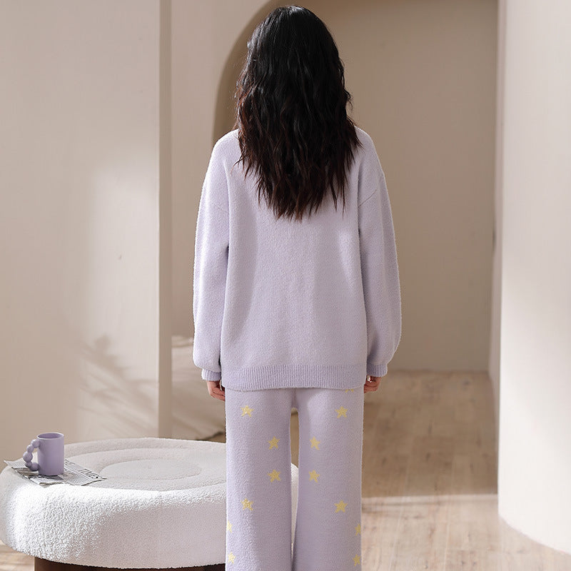 Milky Purple Soft Microfiber Sleepwear Stretchy Comfortable Winter Homewear