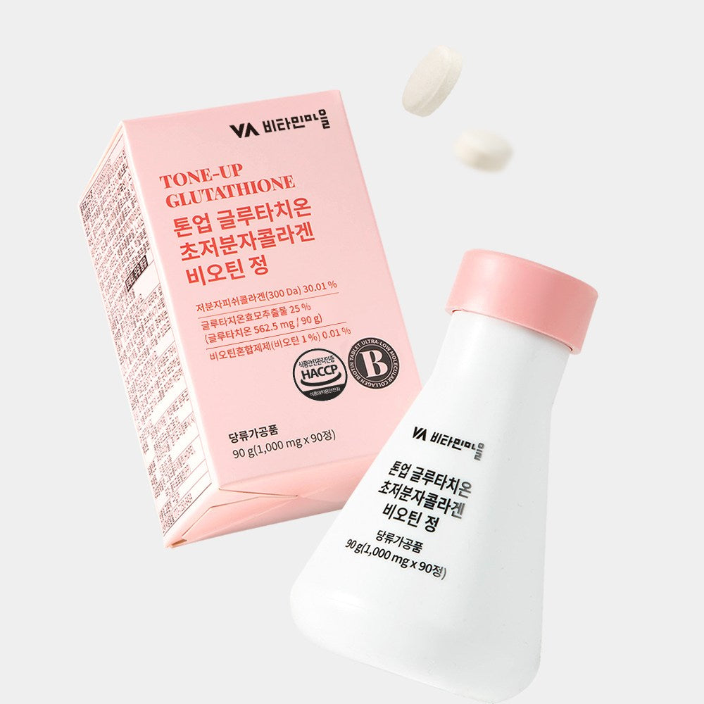 Vitamin Village Tone-Up Glutathione Ultra-Low Molecular Collagen Biotin, 90 tablets