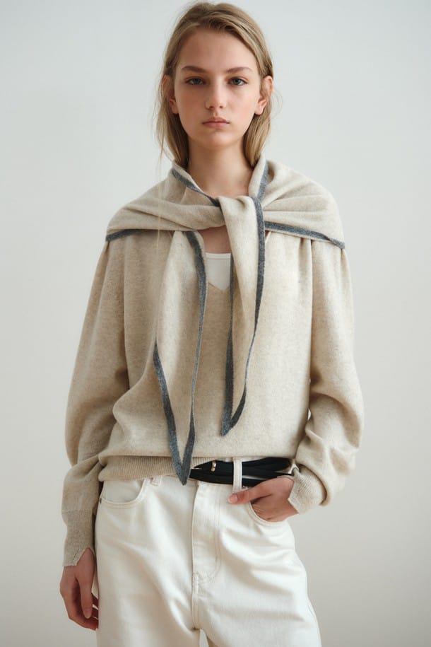Replain WOOL CASHMERE LINE MUFFLER_PALE BEIGE_FW2025