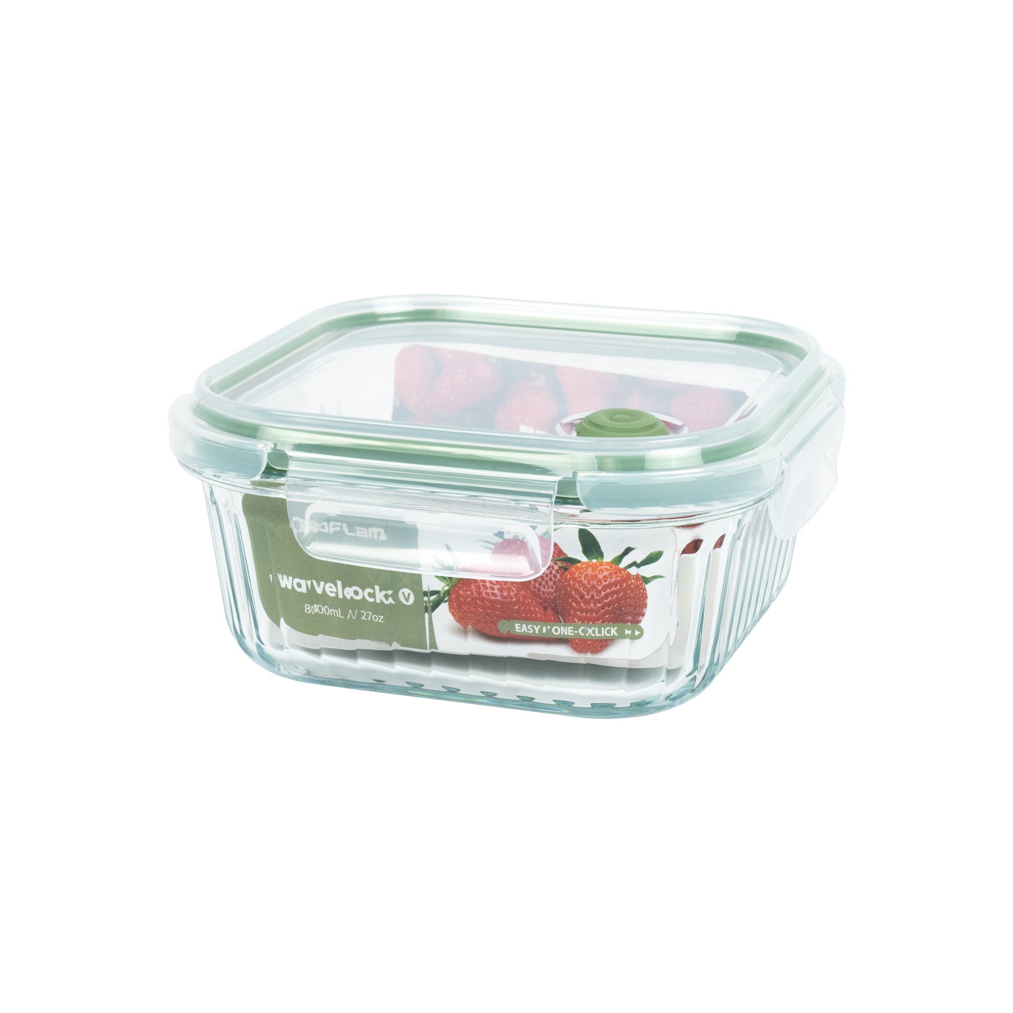 Wavy Glass Square Food Storage, Dark Green - Vent