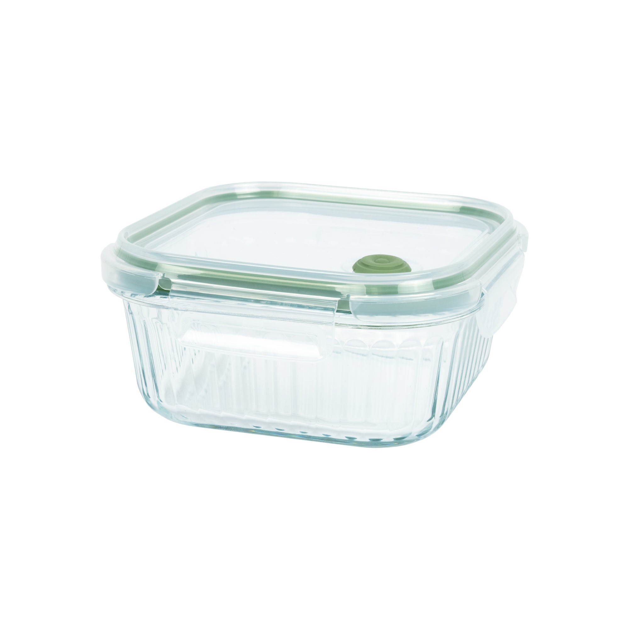 Wavy Glass Square Food Storage, Dark Green - Vent