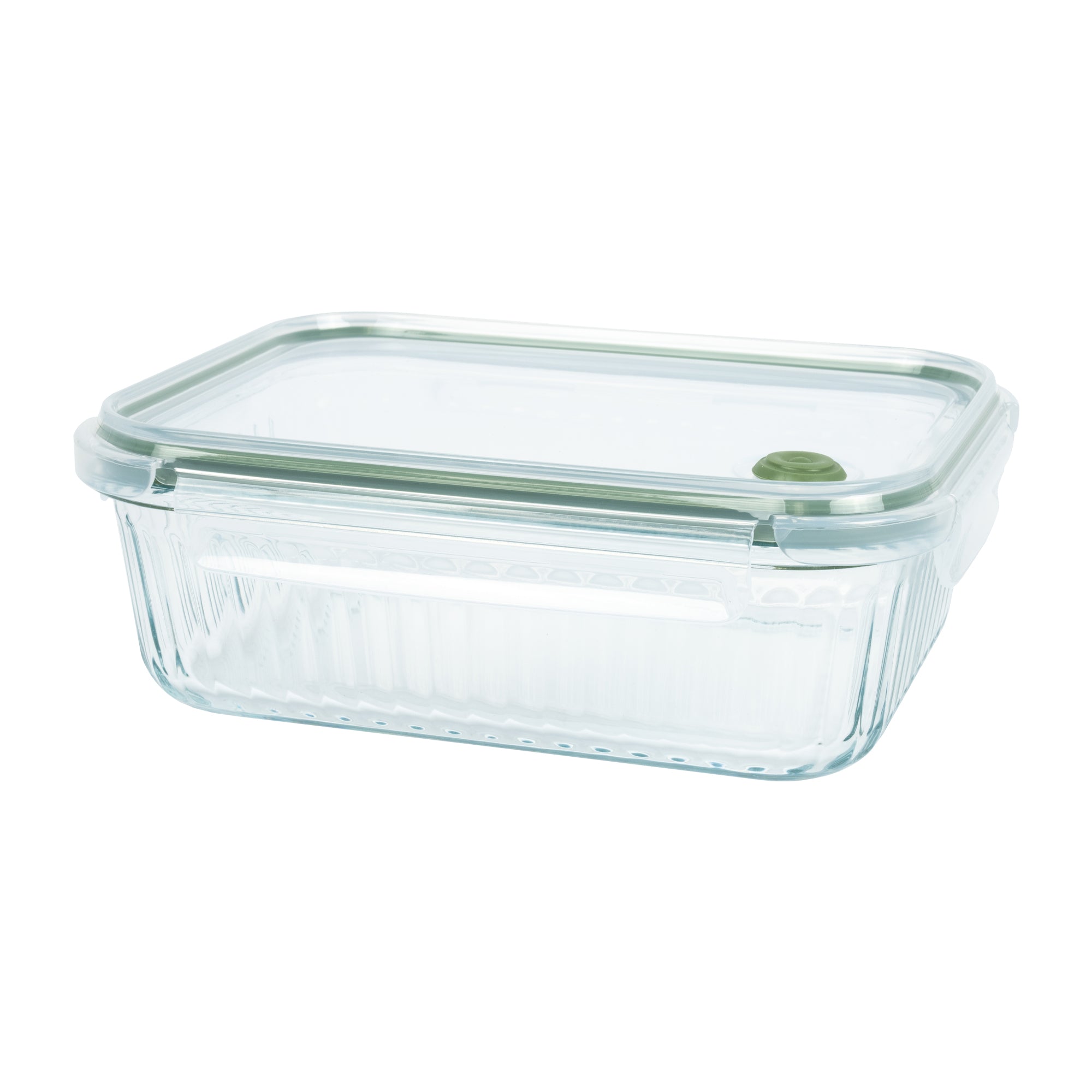 Wavy Glass Rectangle Food Storage, Dark Green - Vent