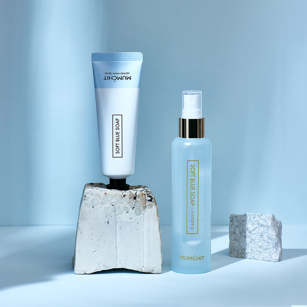 [Free Shopping Bag🛍️] Mumchit Mute Soft Blue Soap Set (Body Mist + Hand Cream)