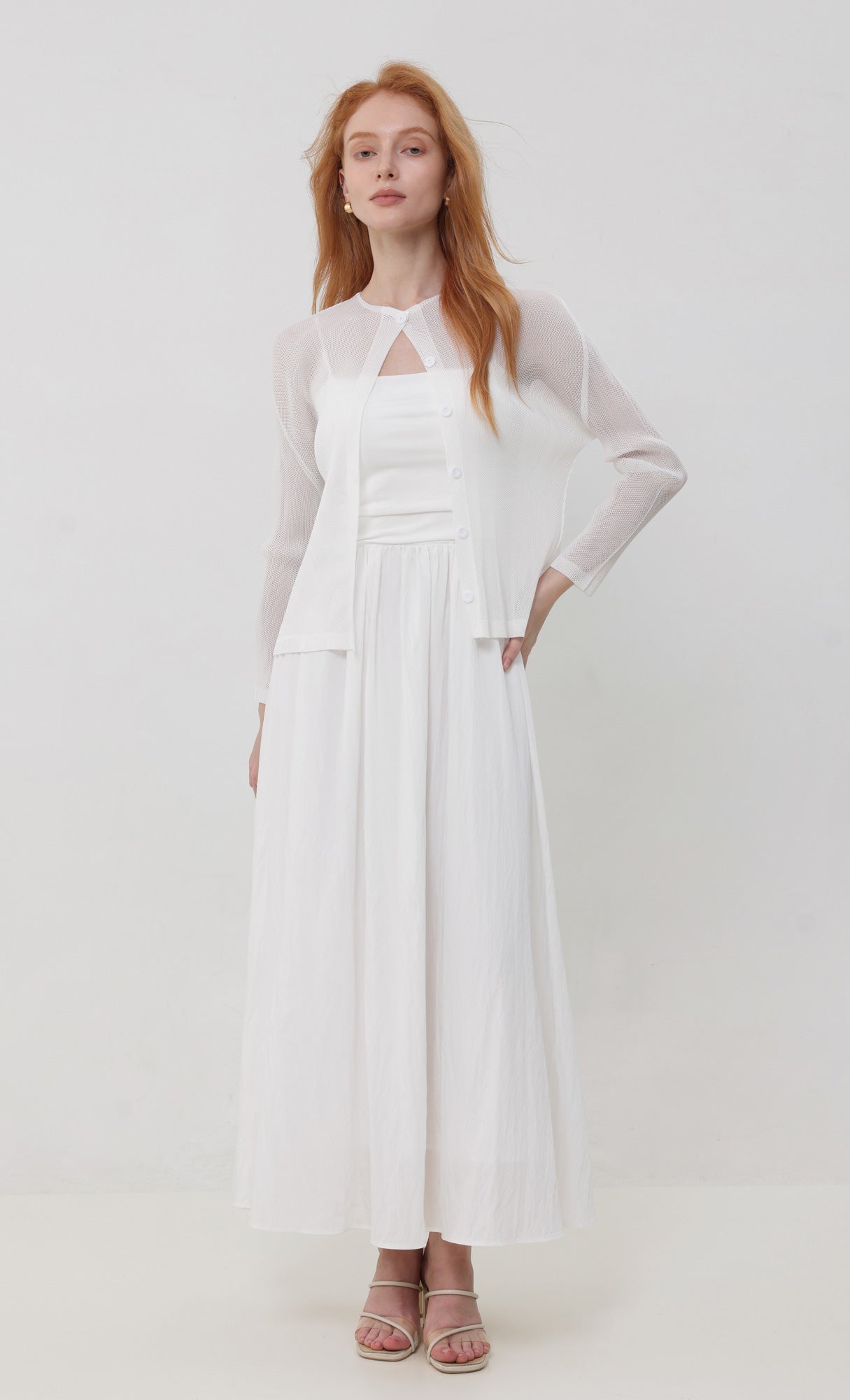 Pleatsmood Sheer Pleats Cardigan Ivory