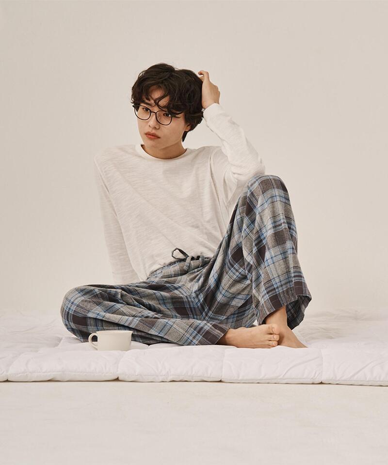 Door to Door Flannel Pebble Blue Check Pants Blue Gray