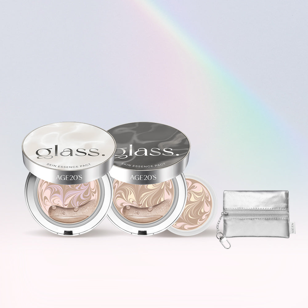 GLASS Age20's Glass Skin Essence Pact Glow/Perfect 12.5g Main product + Refill (+ Keyring Pouch or Puff Gift) (SPF50+) Glowing Moisture Foundation