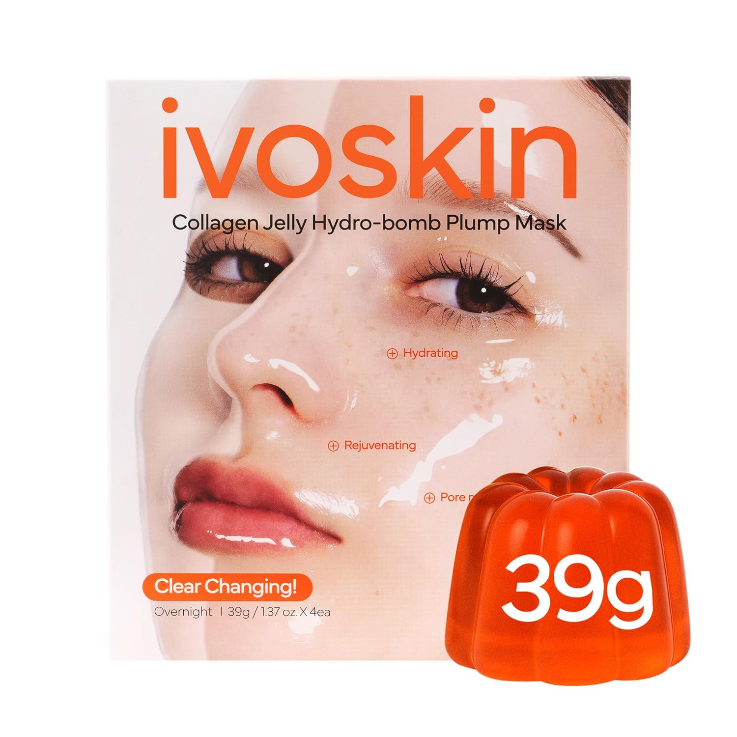 Ivoskin Collagen Jelly Hydro-Bomb Plump Mask – 4-Pack Hydrating & Firming Face Masks with 670,000 ppm Collagen