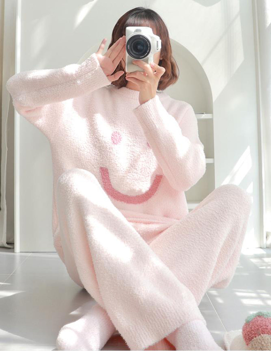 Smile Big Size Pink Sleepwear Cozy Winter Microfiber Homewear