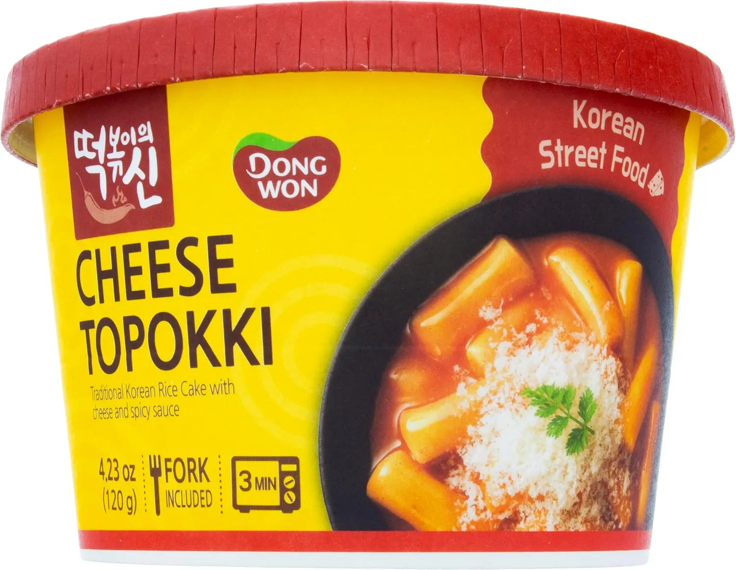 Dong Won Spicy Cheese Topokki Cup, Traditional Korean Rice Cake, 4.23 Ounce (Pack Of 3)