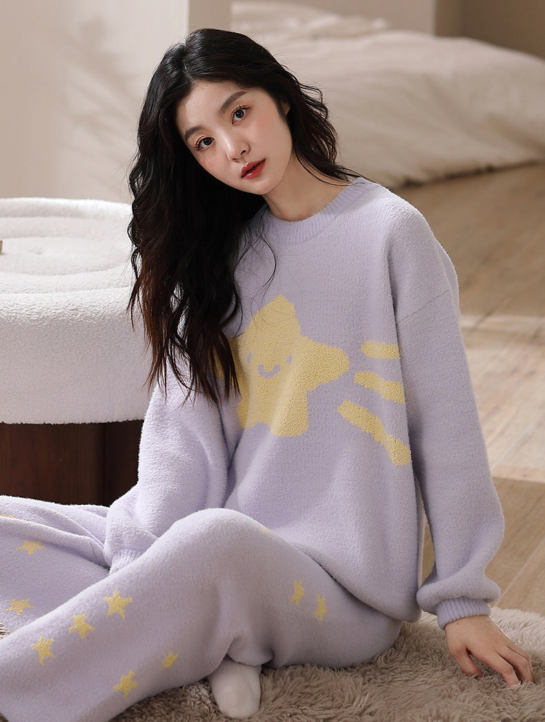 Milky Purple Soft Microfiber Sleepwear Stretchy Comfortable Winter Homewear