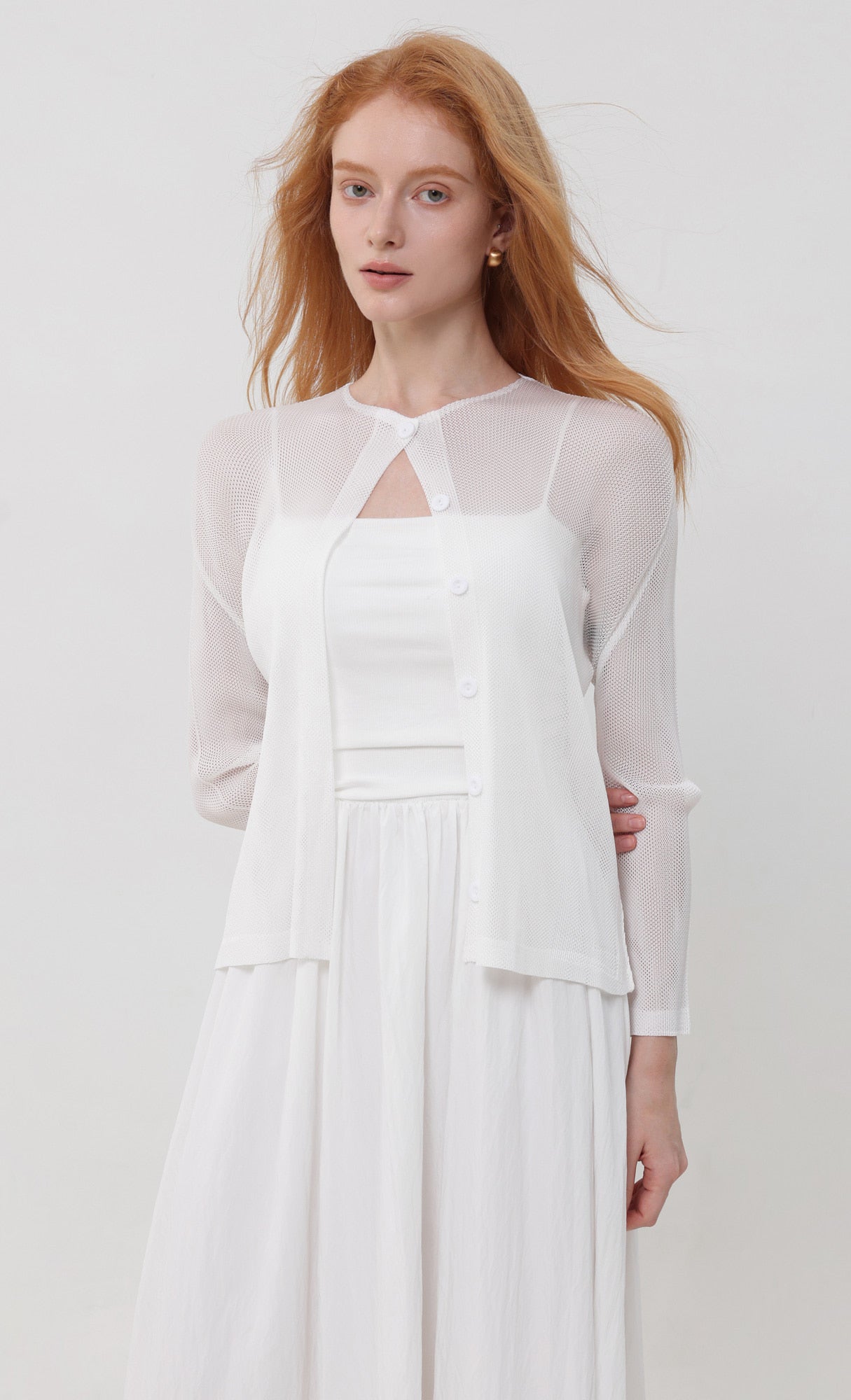 Pleatsmood Sheer Pleats Cardigan Ivory