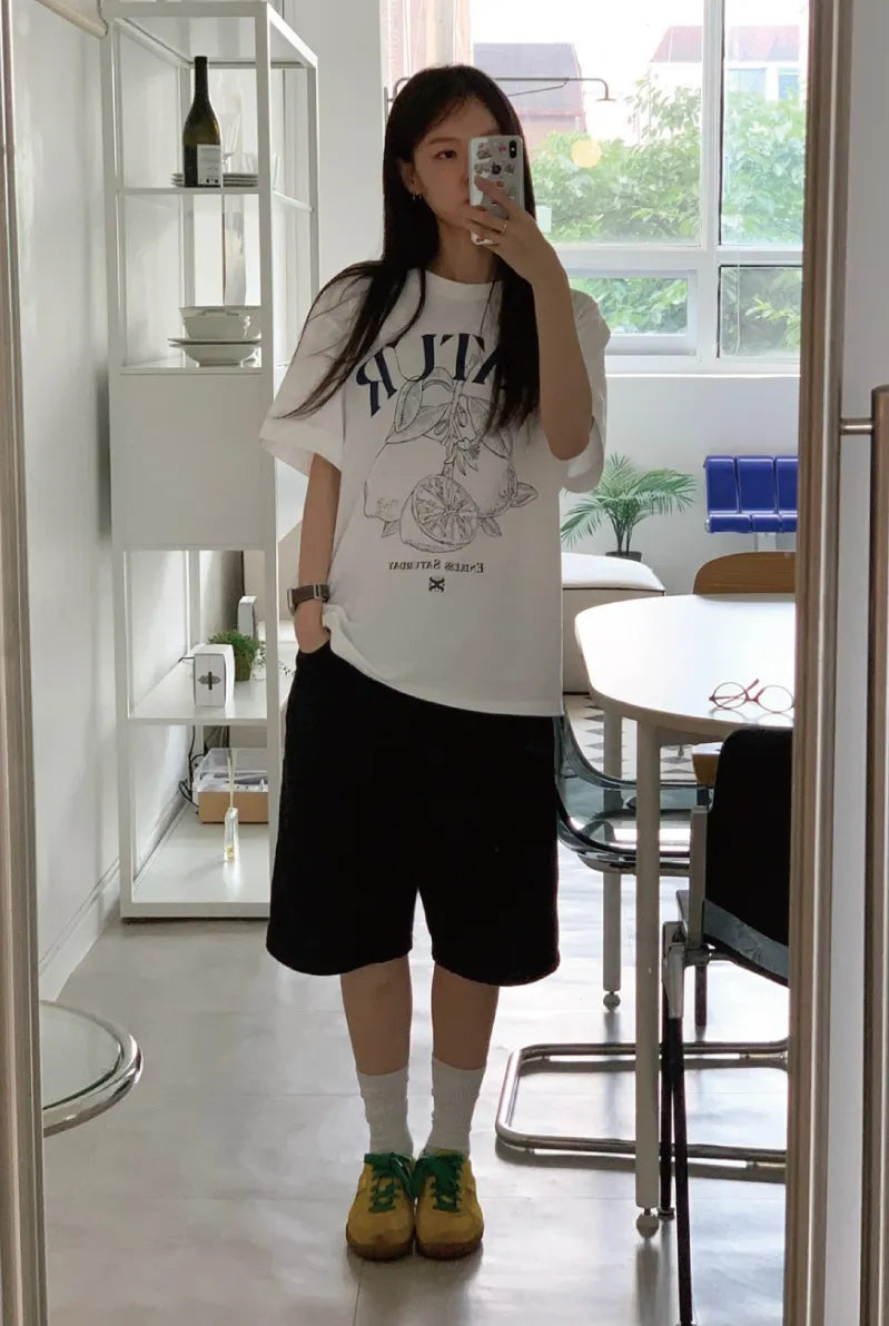 Capri Citron Drawing Summer Graphic Short Sleeve T-Shirt