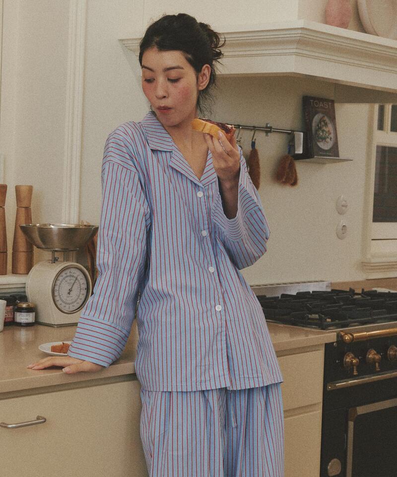 Dormitory Empty Stripe Pajamas - Red Blue