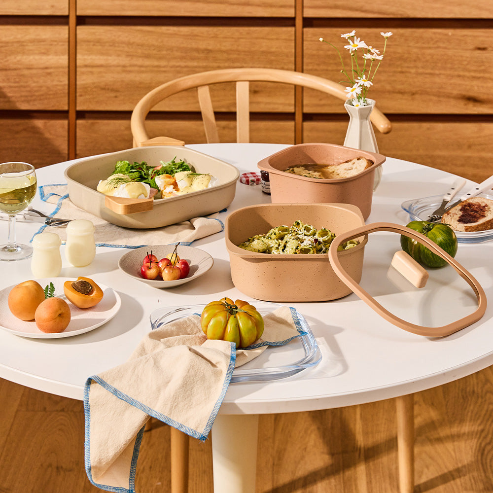 FIKA Objet Comfort Stackable 7-Piece Ceramic Cookware Set Terracotta
