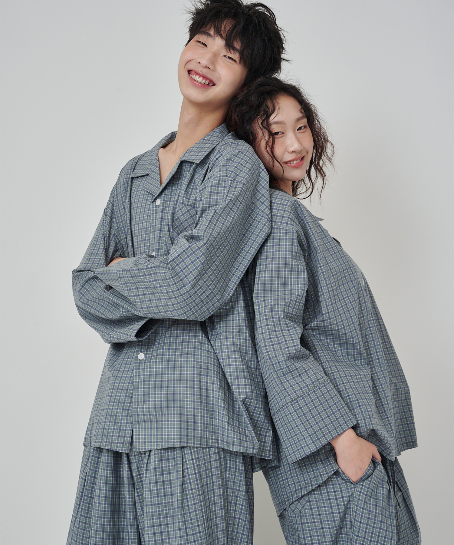 (uni) Dormitory Murky Check Pajamas Green