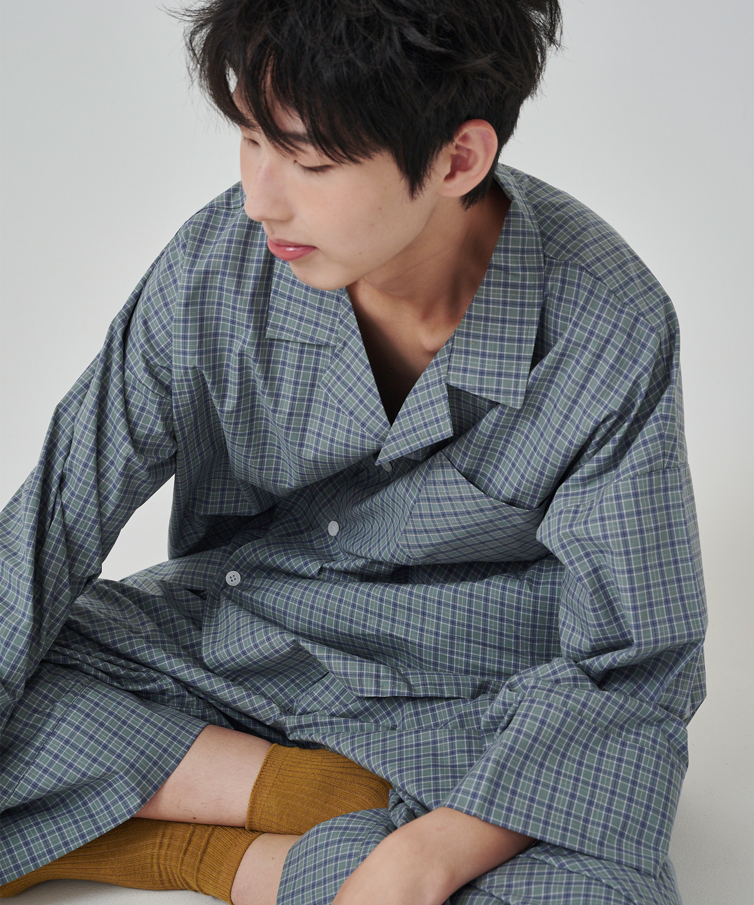 (uni) Dormitory Murky Check Pajamas Green