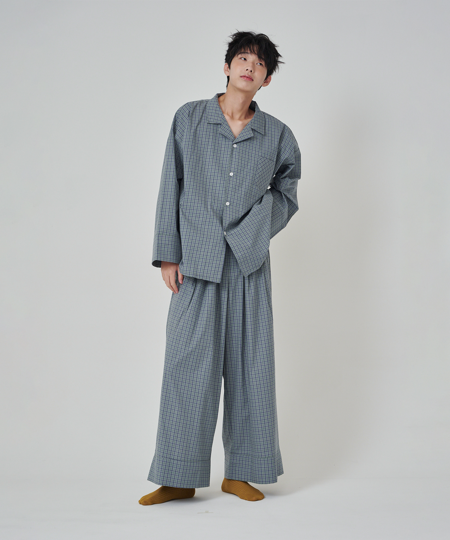 (uni) Dormitory Murky Check Pajamas Green