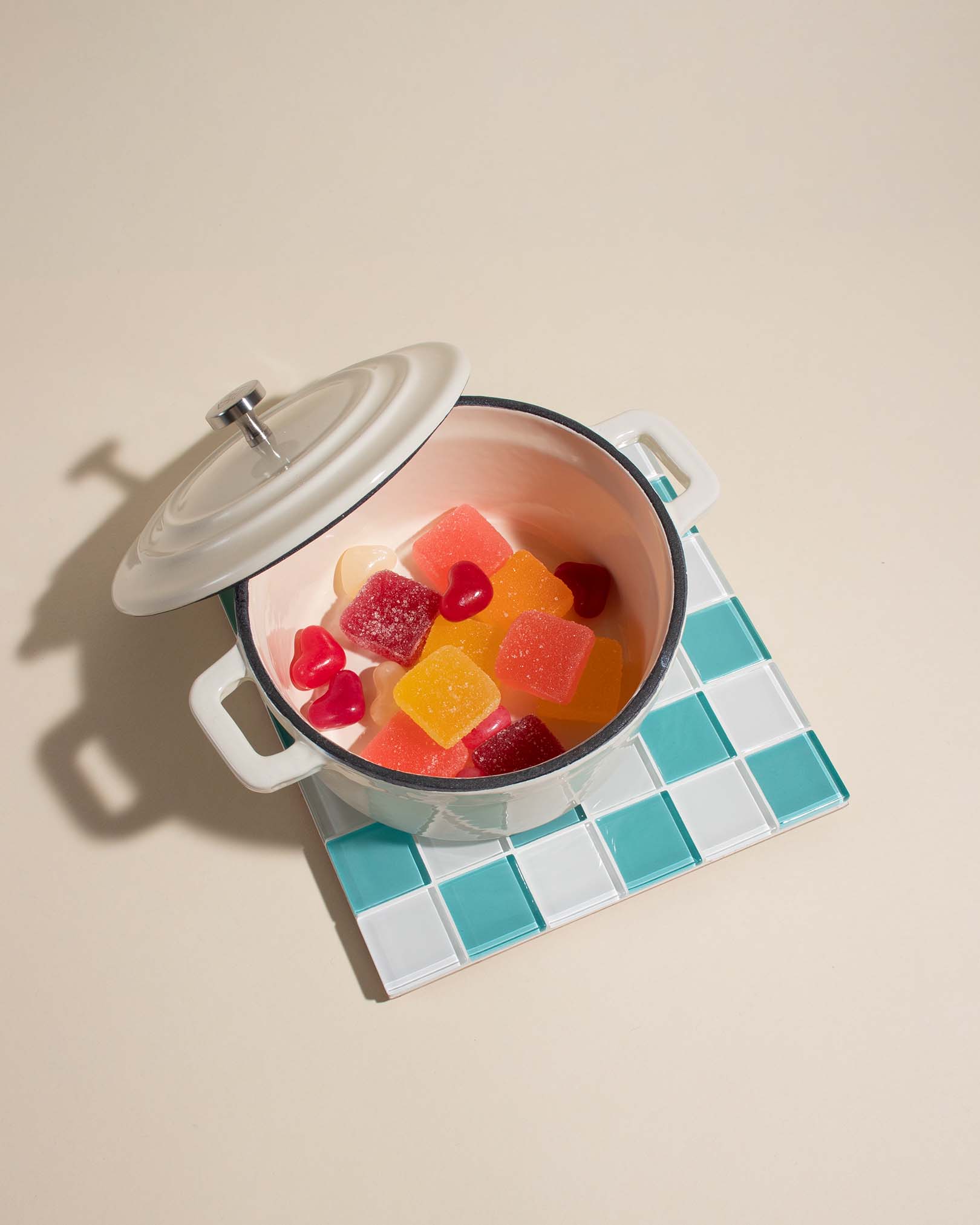 GLASS TILE DECORATIVE TRAY - Teal & White Checkered