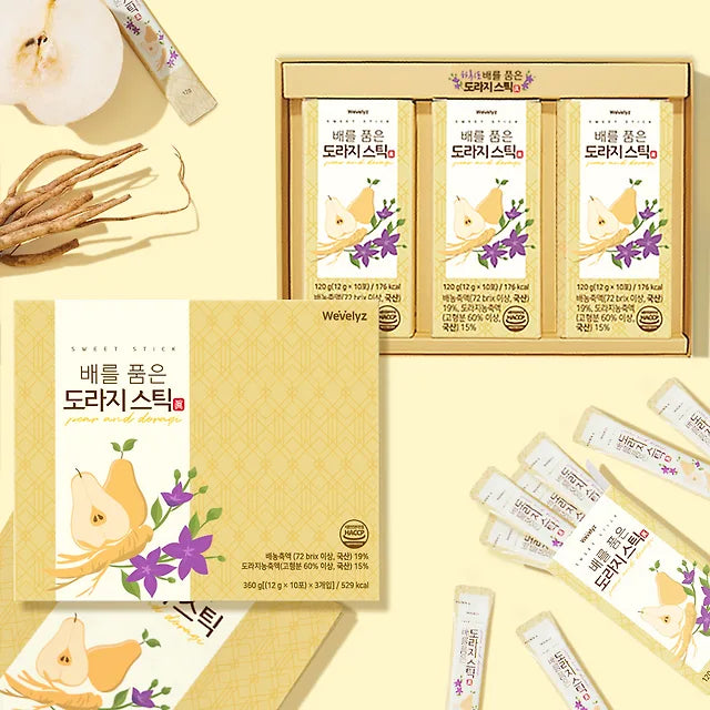 30 packs x 12g of Doraji Stick with pear Contains domestically produced doraji and pear!