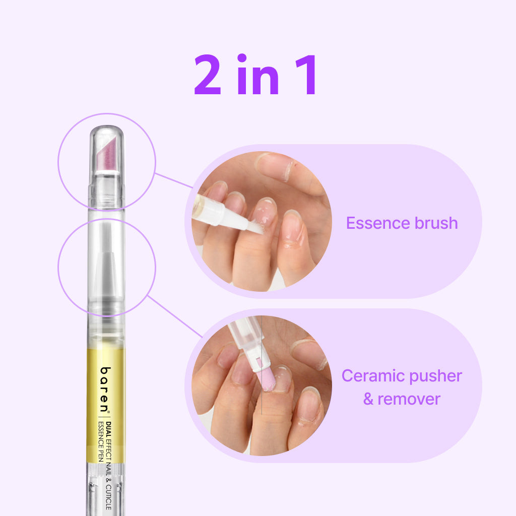 [BAREN] Dual Effect 2-in-1, Nail & Cuticle Oil Pen with Ceramic Pusher, 2ml