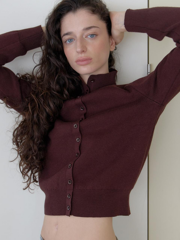 LCVE BUTTON-UP KNIT CARDIGAN [LIGHT BROWN]