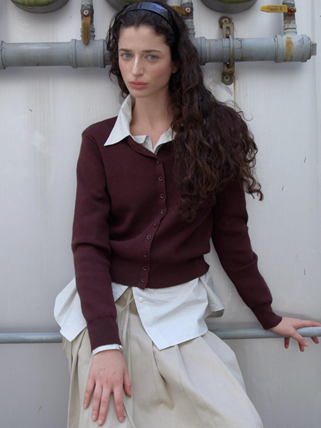 LCVE BUTTON-UP KNIT CARDIGAN [LIGHT BROWN]